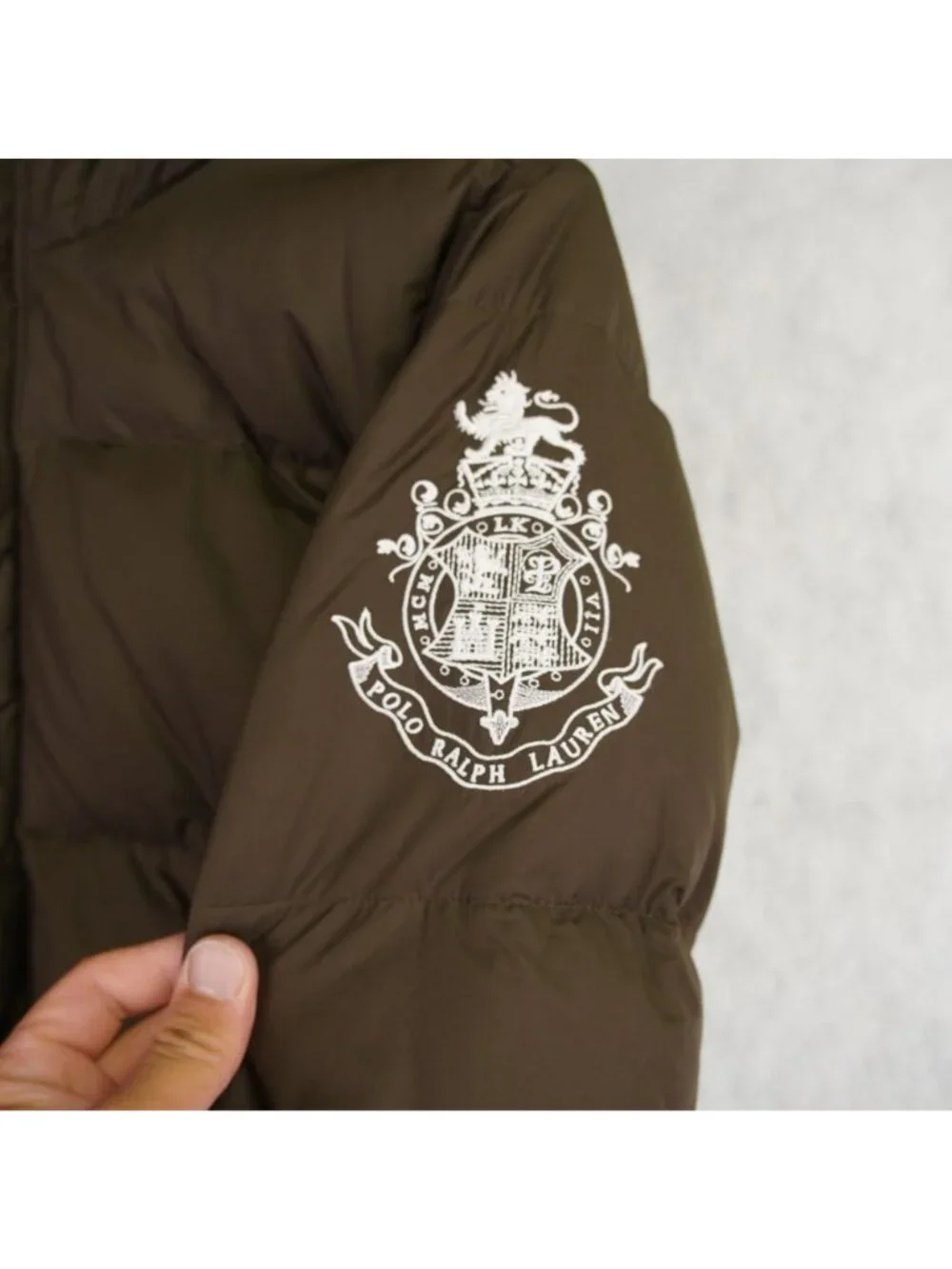 Ralph Lauren Younth XL (16) Brown Hooded Down Puffer Jacket Crest Logo